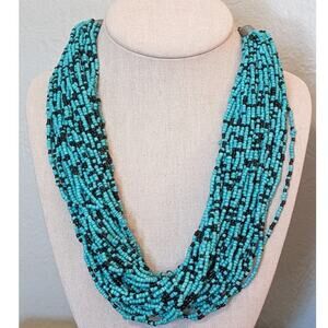 Multi Strand Turquoise and Black Seed Bead 18-22" Necklace